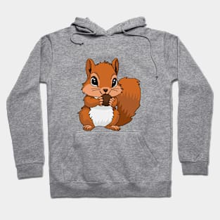 cute squirrel holding a nut piece Hoodie